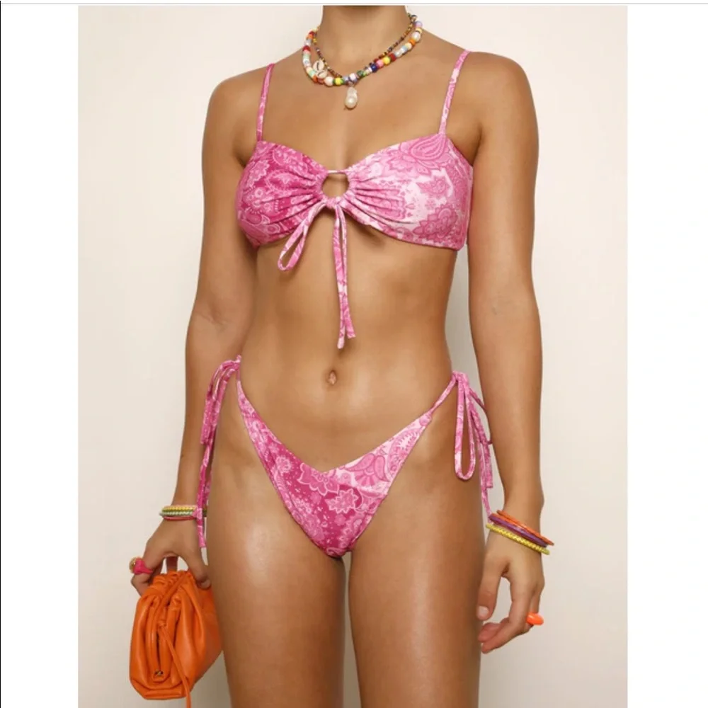 Pink paisley 3 piece bikini set - Picture 2 of 11